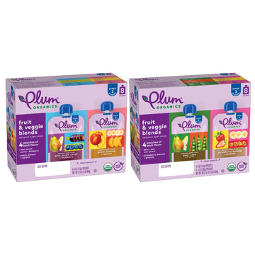 Plum Organics Stage 2 Organic Baby Food Bundle - Fruit And Veggie Variety Pack - 4 Oz Pouch - 2 Count, Pack Of 8-16 Total Pouches