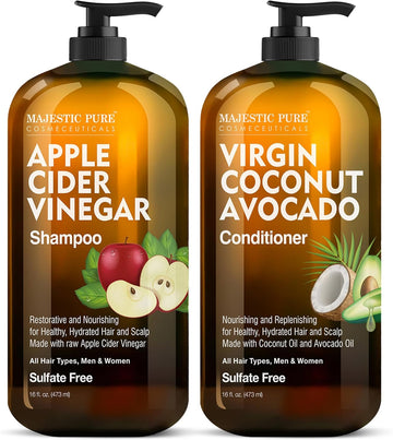 Majestic Pure Apple Cider Vinegar Shampoo And Avocado Coconut Conditioner Set - Restores Shine & Reduces Itchy Scalp, Dandruff & Frizz - Sulfate Free, For All Hair Types, Men And Women - 2 X 16 Fl Oz