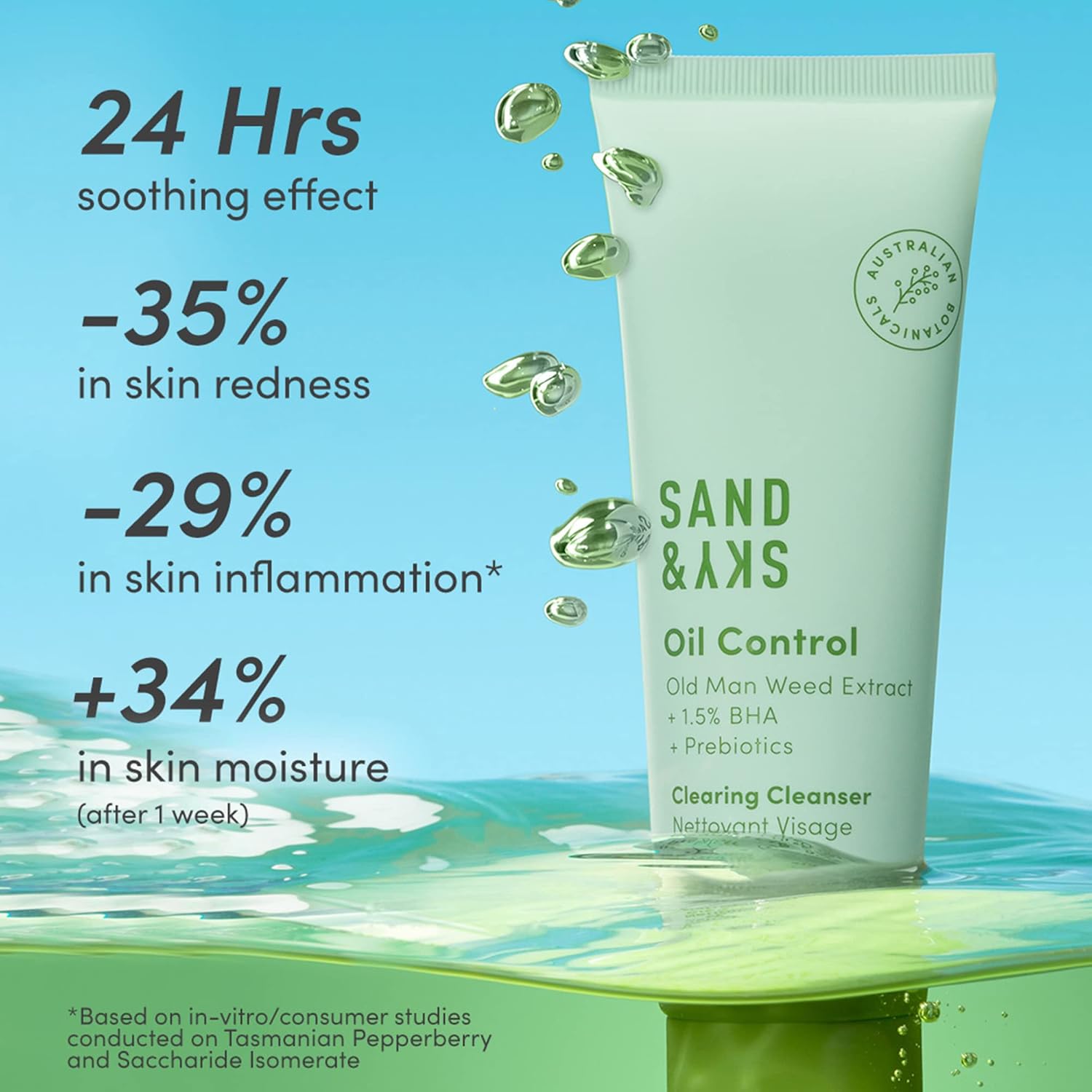 Sand & Sky Oil Control Gentle Face Cleanser With Aha & Bha - Ph-Balanced Blemish Cleanser, Reduces Redness, For Oily Skin & Breakouts, 4.2 Fl Oz : Beauty & Personal Care