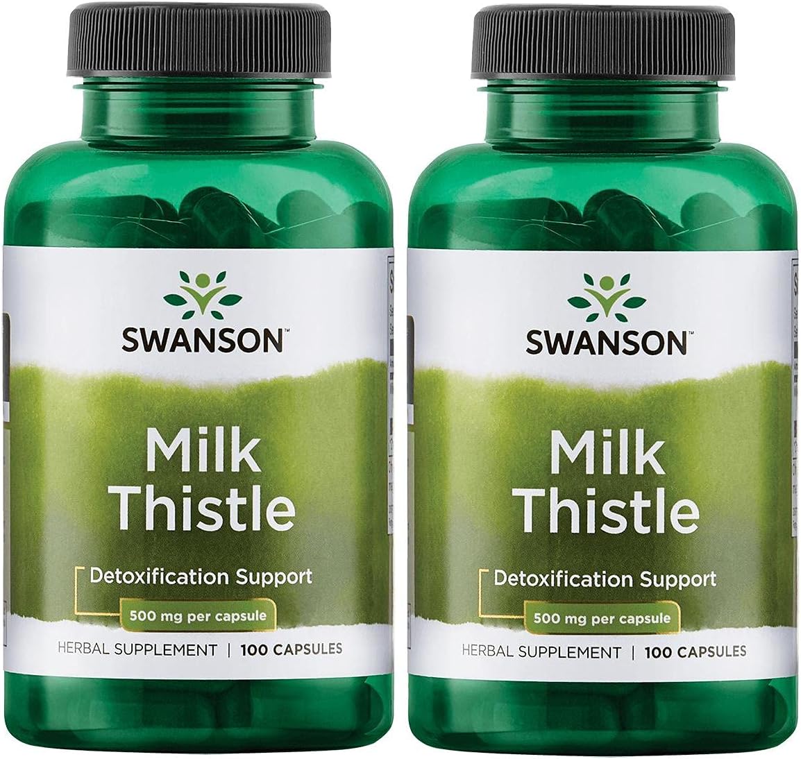 Swanson Milk Thistle - Herbal Liver Support Supplement - Natural Formula Helping to Maintain Overall Health & Weleing - (100 Capsules, 500mg Each) 2 Pack