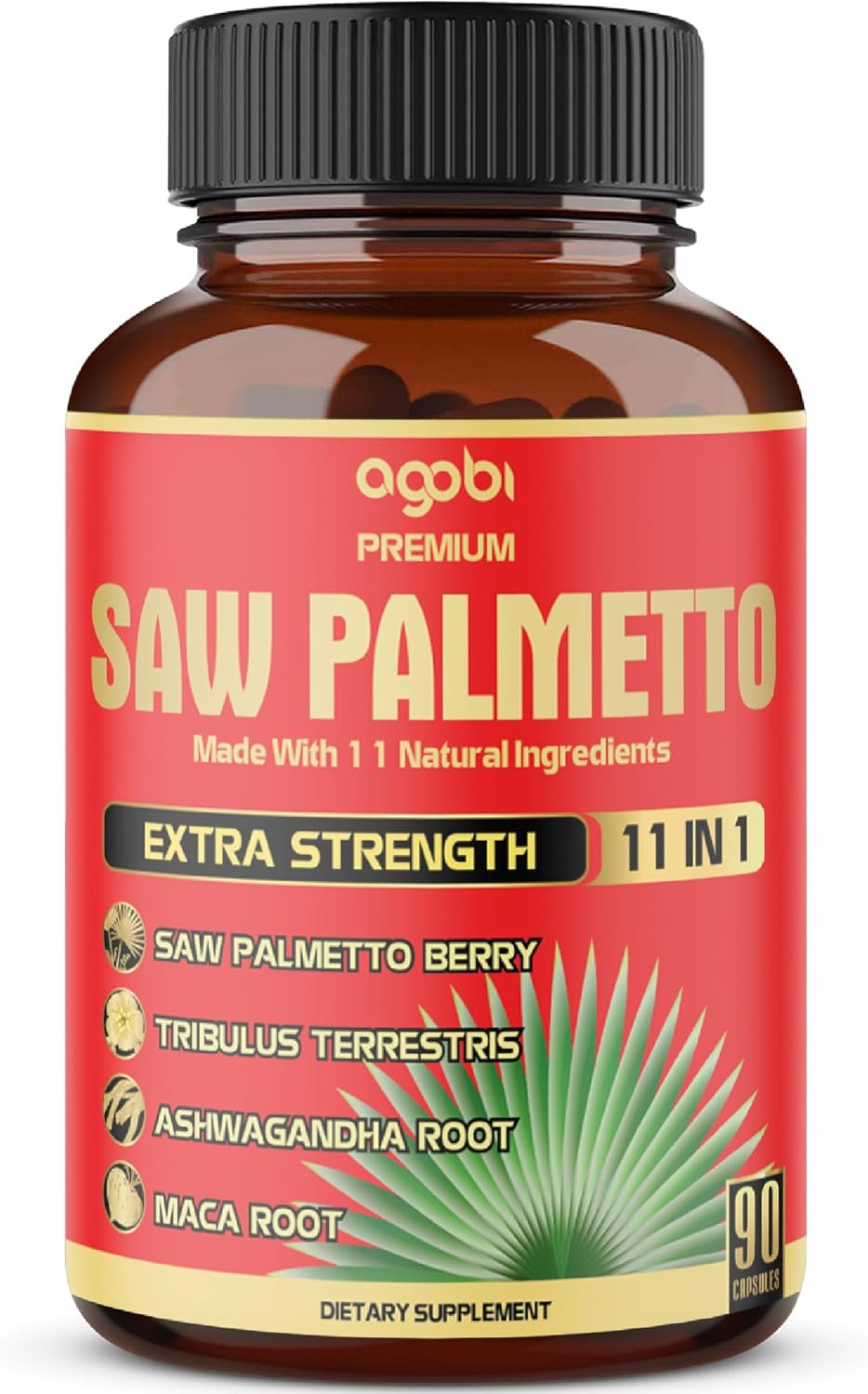 Agobi Saw Palmetto Supplement With Maca Root - High Extract Support For Hair Health, Restful Mood, Immune System & Energy Production - 150 Veggie Capsules