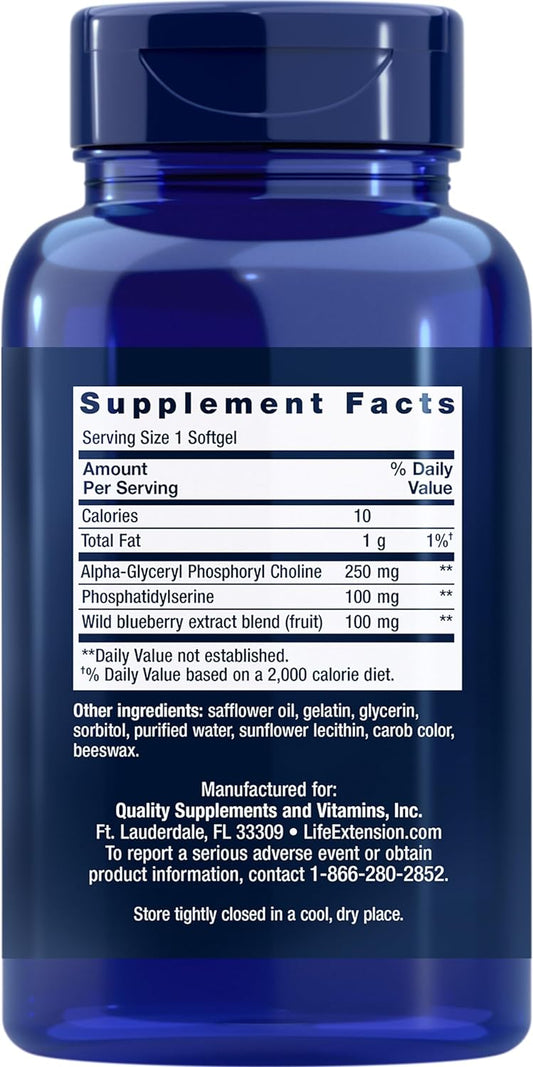 Life Extension Cognitex Alpha GPC – Alpha-Glyceryl Phosphoryl Choline, Phosphatidylserine, Blueberry Extract – A Strong Foundation for Cognitive Health – Non-GMO, Gluten-Free – 30 Softgels