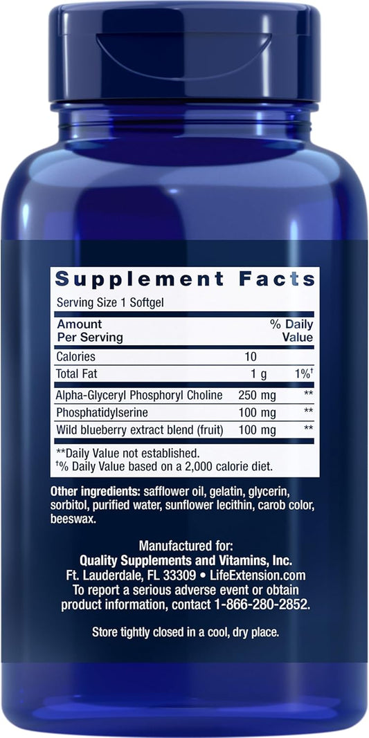 Life Extension Cognitex Alpha Gpc – Alpha-Glyceryl Phosphoryl Choline, Phosphatidylserine, Blueberry Extract – A Strong Foundation For Cognitive Health – Non-Gmo, Gluten-Free – 30 Softgels