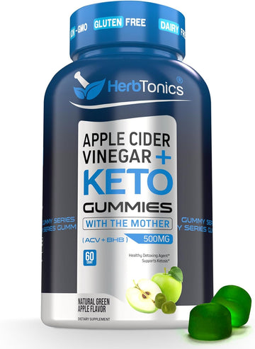 Herbtonics Keto Apple Cider Vinegar Gummies - Digestion & Detox Support - Sugar Free Keto BHB Advanced Formula for Metabolism Boost - Raw ACV with The Mother - 60 Apple Flavor Gummies