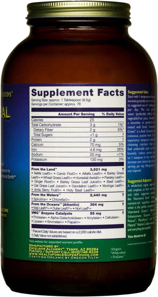 HEALTHFORCE SUPERFOODS Vitamineral Green - Mineral Supplement for Immune & Thyroid Support - Green Powder Supplement with Ingredients from The Land - Gluten-Free & Vegan - 500 Grams