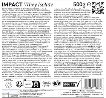 MyProtein Impact Whey Isolate - Unflavoured - 500g - 20 Servings : Amazon.co.uk: Health & Personal Care