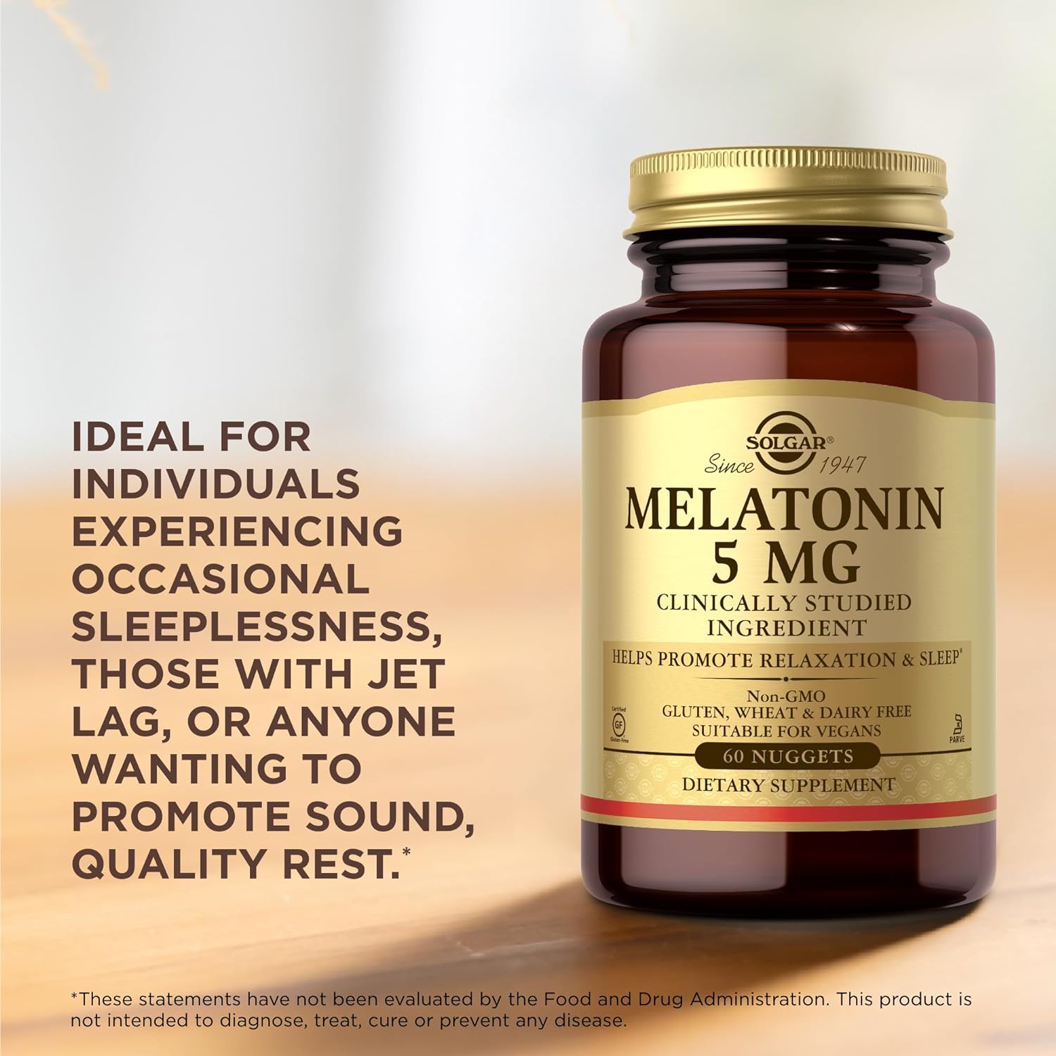 Solgar Melatonin 5 mg - 60 Nuggets - Helps Promote Relaxation & Rest - Non-GMO, Vegan, Gluten Free, Dairy Free, Kosher - 60 Servings : Health & Household