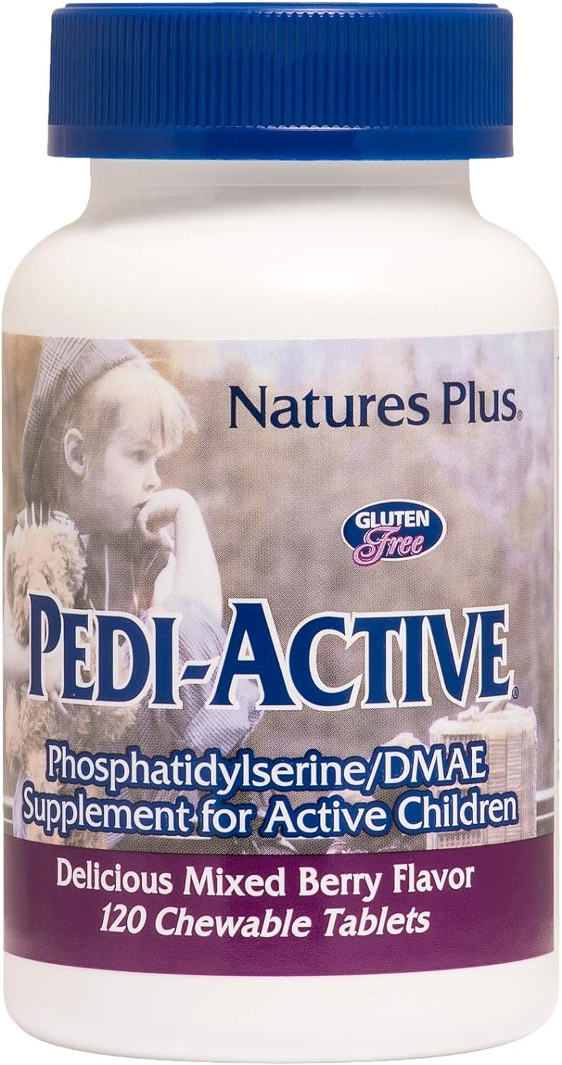 NaturesPlus Pedi-Active LECI-PS, DMAE Complex - 120 Chewable Tablets - Mixed Berry Flavor - Childrens Chewable Supplement, Promotes Brain Health, Focus - Vegetarian, Gluten-Free - 60 Servings