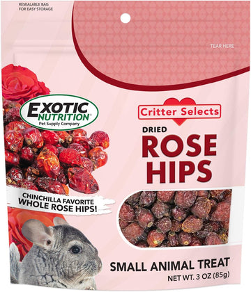 Exotic Nutrition Dried Rose Hips (3 Oz.) - Healthy Natural Treat - Chinchillas, Guinea Pigs, Rabbits, Prairie Dogs, Degus, Hamsters, Rats, Squirrels, Parrots, Chickens, Ducks & Other Small Pets