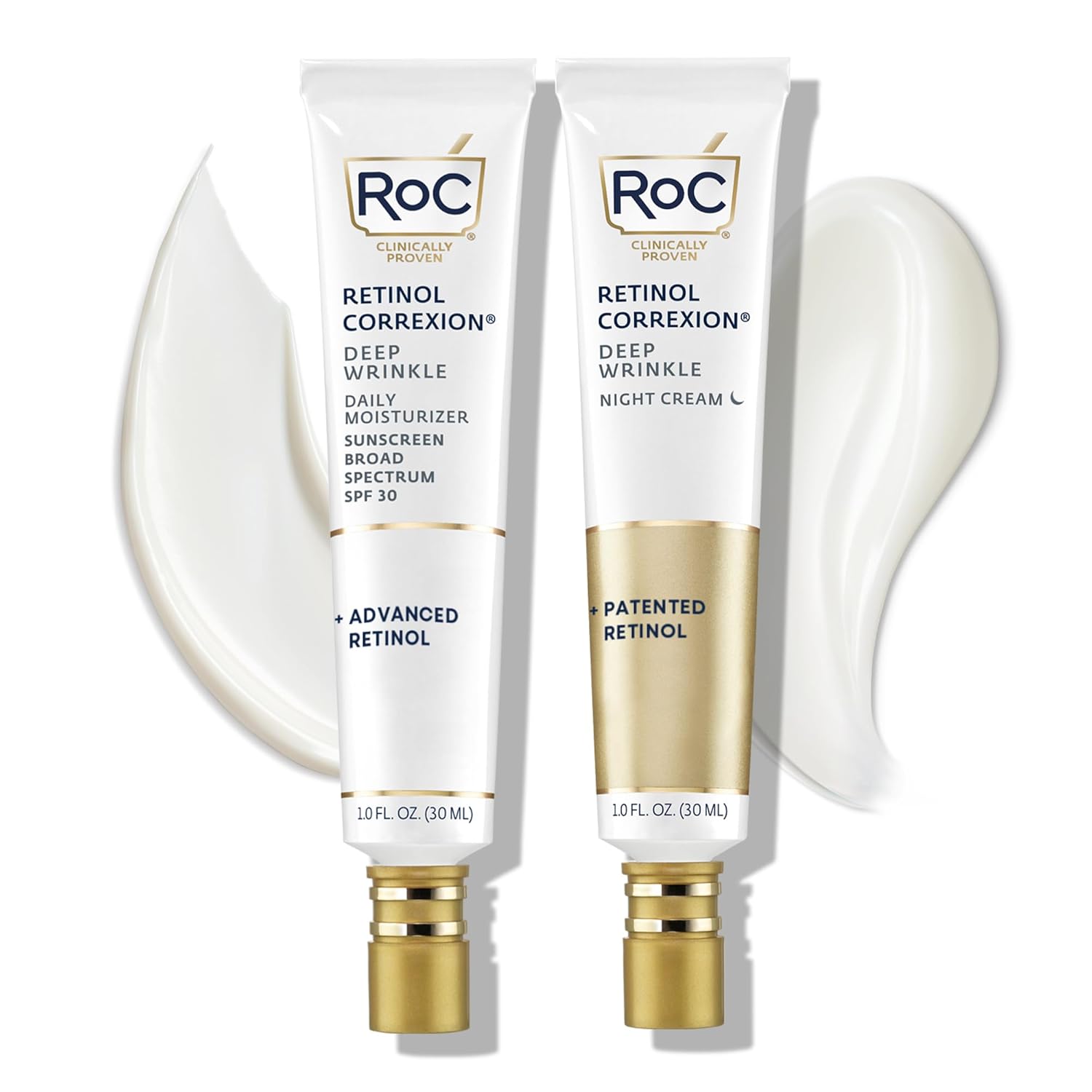 Roc Retinol Correxion Deep Wrinkle Facial Moisturizer Skin Care Bundle: Retinol Correxion Deep Wrinkle Night Cream + Deep Wrinkle Day Cream With Spf 30
