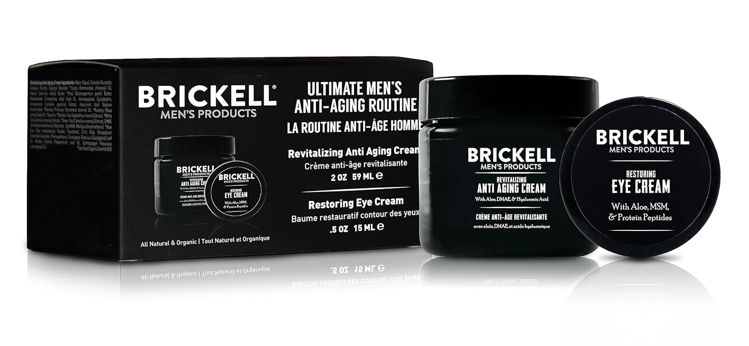 Brickell Men'S Ultimate Anti-Aging Routine, Anti-Wrinkle, Night Face Cream And Eye Cream To Reduce Puffiness, Wrinkles, Dark Circles, Under Eye Bags, Natural And Organic, Scented