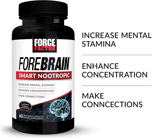 FORCE FACTOR Forebrain Smart Nootropic Brain Booster, Brain Supplement for Better Concentration, Focus, Decision-Making, and Mental Energy, Made with Powerful Ingredients That Work Fast, 60 Capsules