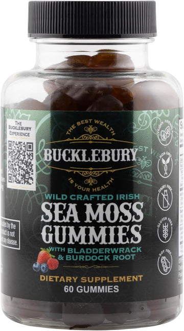 Wild Crafted Irish Sea Moss Gummies With Bladderwrack & Burdock Root - Chewable Natural Multivitamin Vegan Gummies For Immune, Thyroid, Digestive, And Gut Support - 60 Gummies