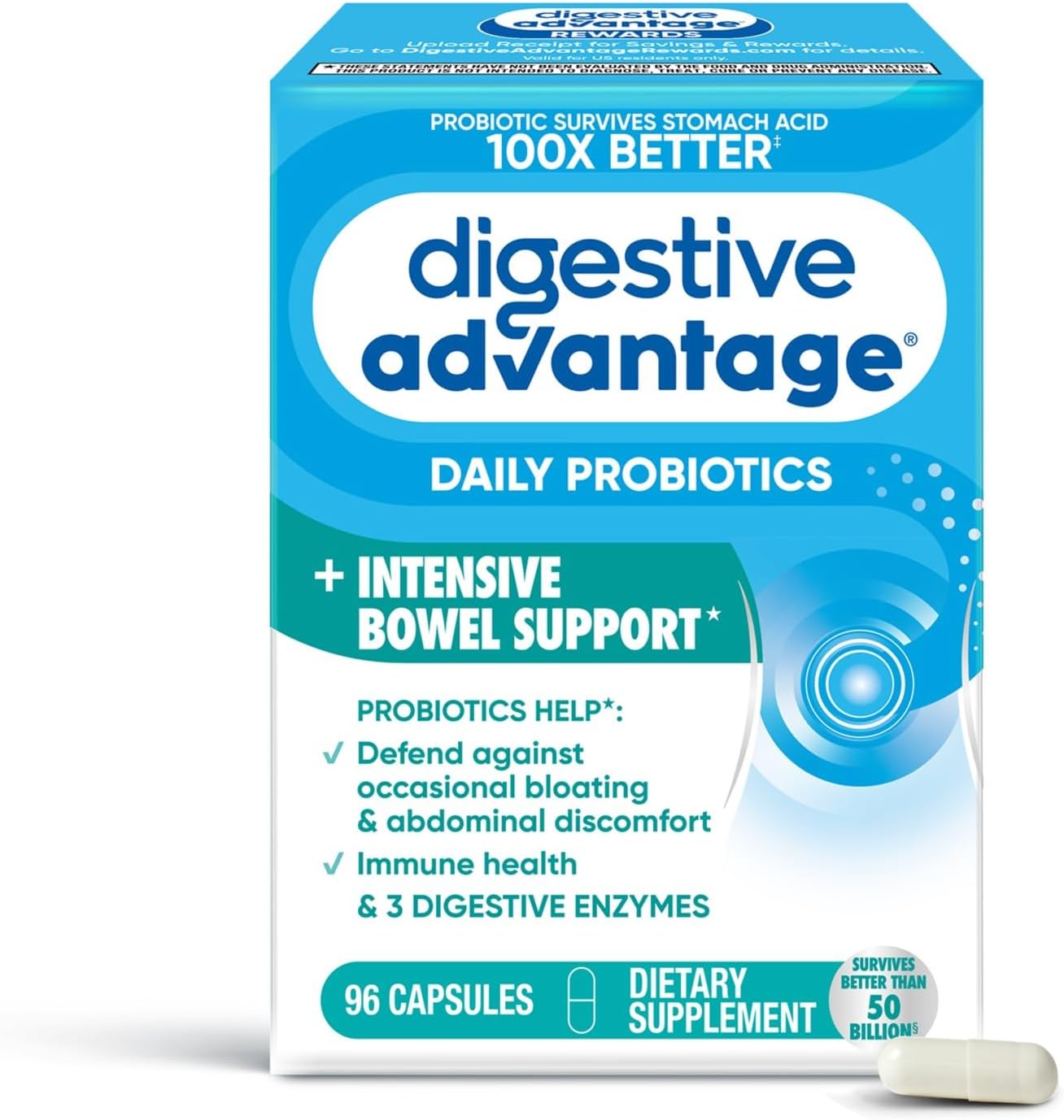 Digestive Advantage Ibs Daily Probiotic Capsules For Digestive Health & Gut Health, Probiotics For Men And Women (96 Count Box) - Digestible Enzymes