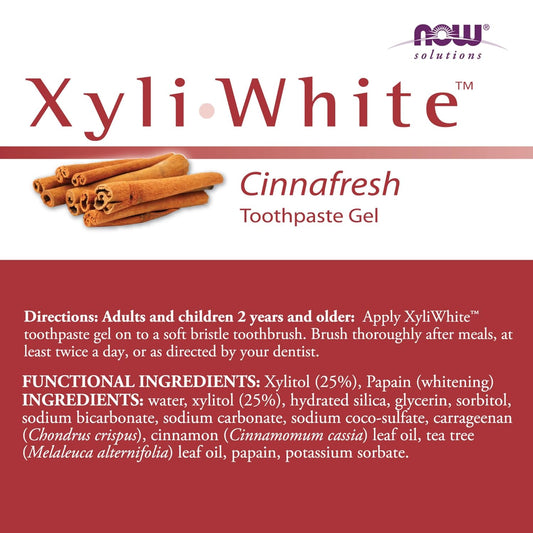 Now Foods Solutions, Xyliwhite™ Toothpaste Gel, Cinnafresh, Cleanses And Whitens, Clean And Fresh Cinnamon Taste, 6.4-Ounce