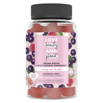 Love Beauty And Planet Berry Extraordinary Gummy Vitamins for Strong Hair & Nails Multi-Benefit Vegan Dietary Supplement Gluten & Cruelty free, Red, 60 Count