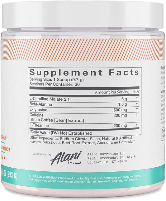 Alani Nu Pre Workout Powder | Amino Energy Boost | Endurance Supplement | Sugar Free | 200mg Caffeine | L-Theanine, Beta-Alanine, Citrulline | 30 Servings (Rainbow Candy)
