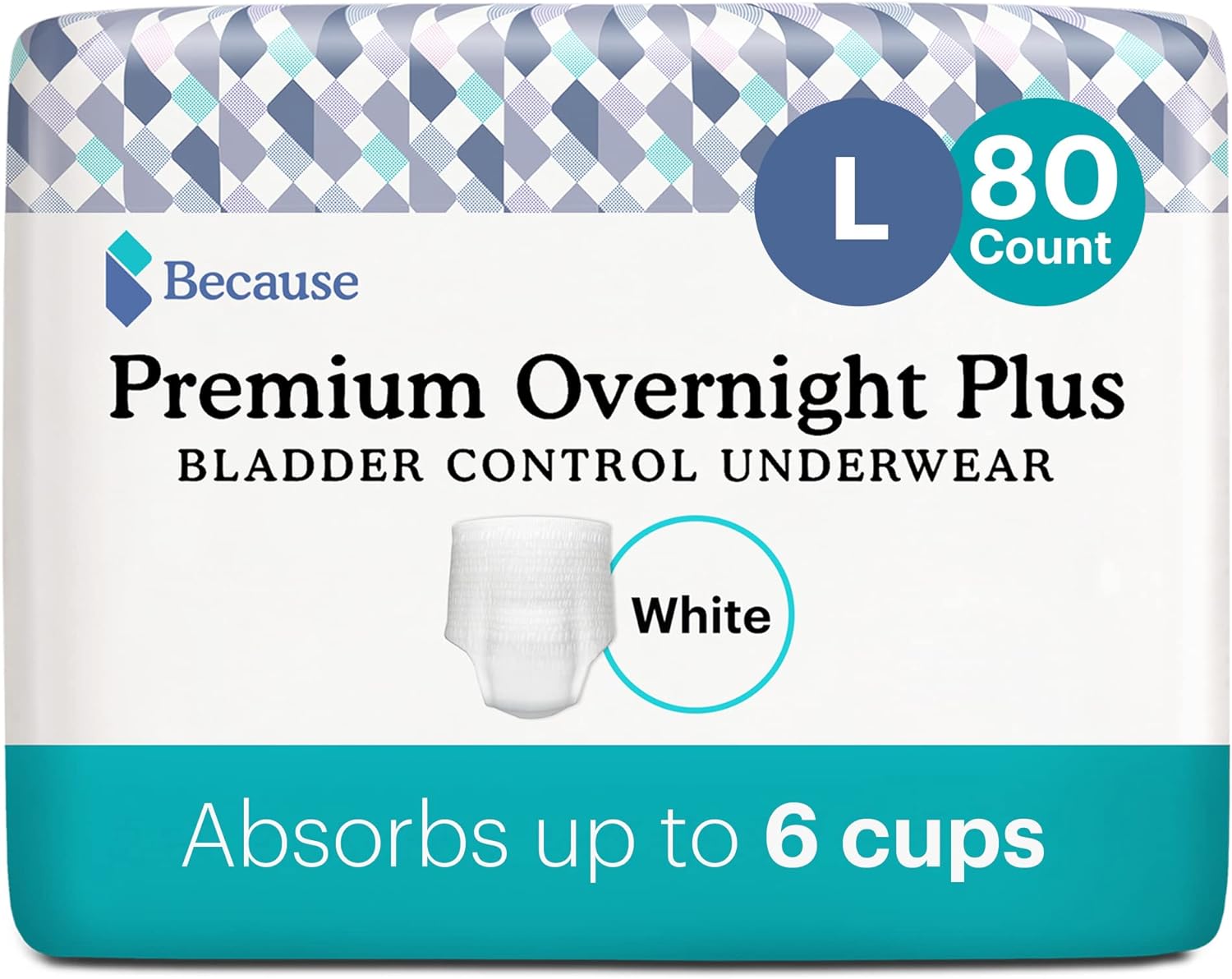 Because Overnight Absorbency Pull Ups - Adult Disposable Incontinence Underwear, Extra Absorbent Nighttime Pull Ups For Men And Women, White, Large, 80 Count (4 Packs Of 20)