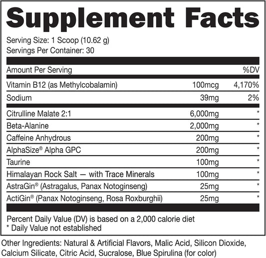 Bucked Up Pre Workout 6 Grams Citrulline, 2 Grams Beta Alanine, And 3 Other Registered Trademarked Ingredients (Blue Raz)