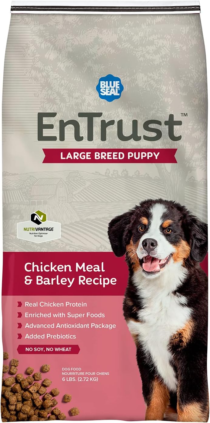 Blue Seal Entrust Large Breed Puppy Food | Real Chicken & Barley | Enriched With Super Foods, Antioxidants And Probiotics | No Wheat Or Soy | 6 Pound Bag