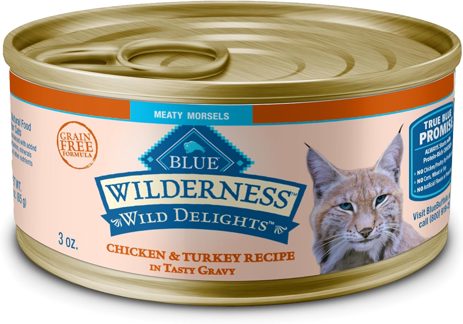 Blue Buffalo Wilderness Wild Delights Meaty Morsels Wet Cat Food, High-Protein & Grain-Free, Made With Natural Ingredients, Chicken & Turkey Recipe In Tasty Gravy, 3-Oz. Cans (24 Count)