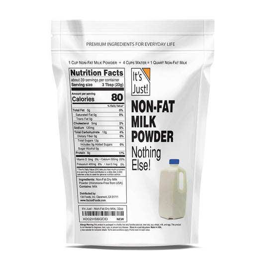 It'S Just - Non-Fat Milk Powder, Dehydrated Dried Milk, Just Add Water, 32Oz