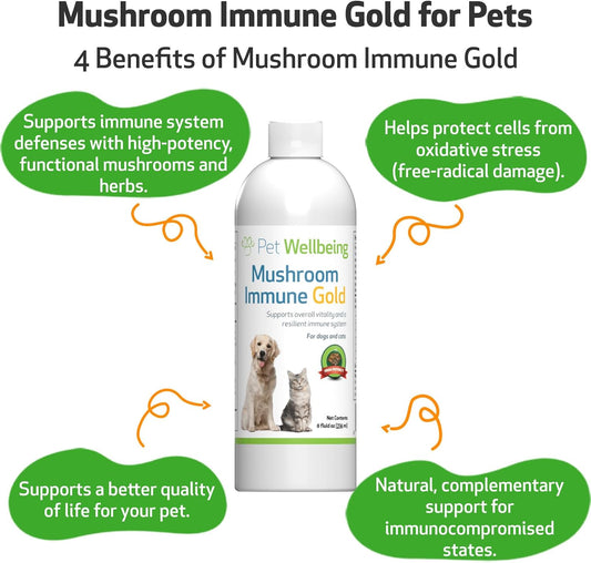 Pet Wellbeing - Mushroom Immune Gold - Natural Alternative Immune Support for Dogs and Cats - 8oz (237ml)