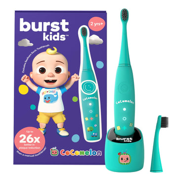 BURST Kids Electric Toothbrush with 2 Brush Heads, Soft Bristle, 2-Minute Timer, Rechargeable, Easy-Grip Handle, 2 Modes, Ages 2+, Seafoam Teal with JJ