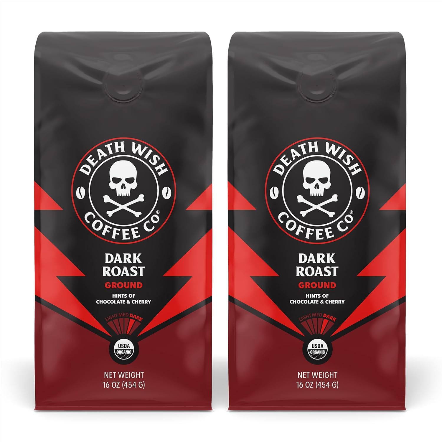 Death Wish Coffee Dark Roast Grounds -16 Oz, 2 Packs Of Bold & Intense Blend Of Arabica & Robusta Beans - Usda Organic Ground Coffee - Double Caffeine For Daily Lift
