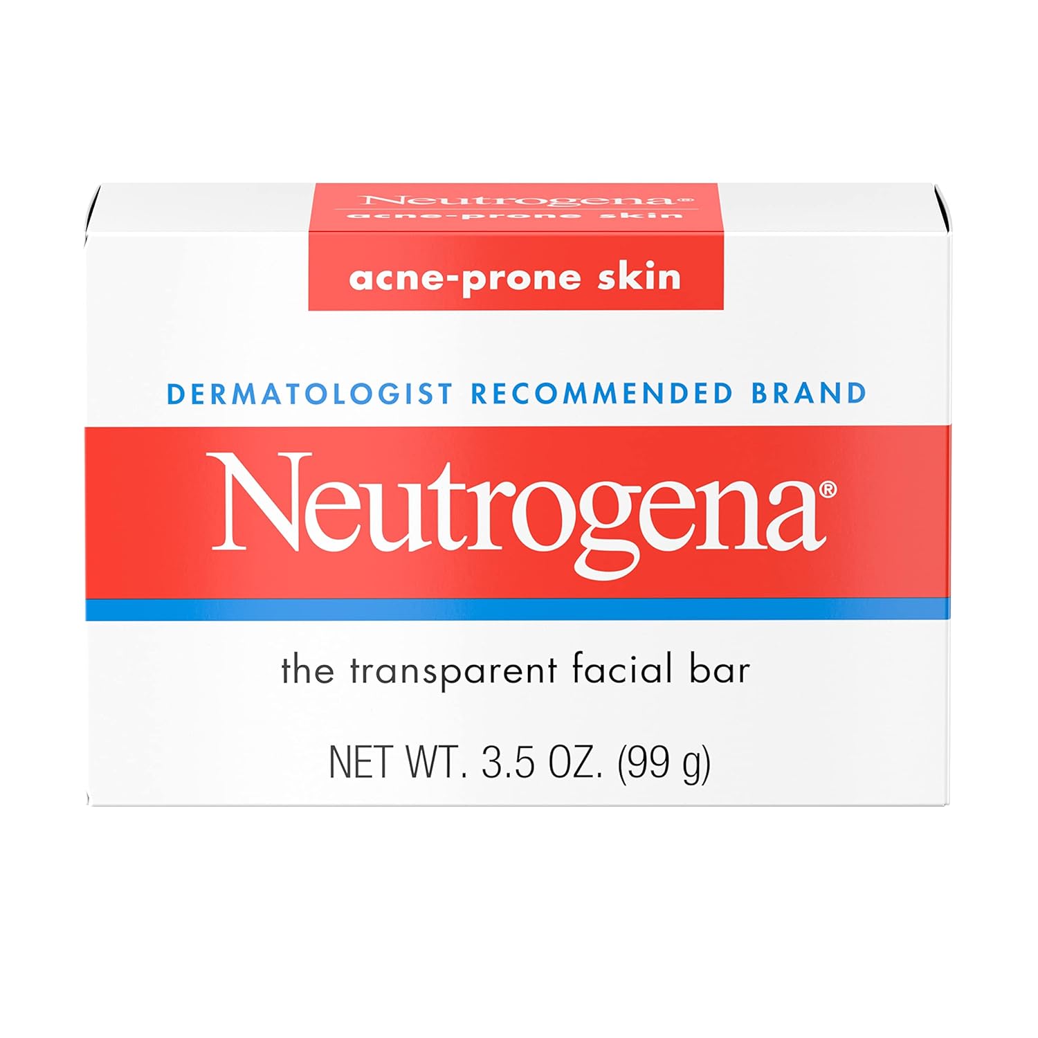 Neutrogena Facial Cleansing Bar Treatment For Acne-Prone Skin, Non-Medicated & Glycerin-Rich Formula Gently Cleanses Without Over-Drying, No Detergents Or Dyes, Non-Comedogenic, 3.5 Oz