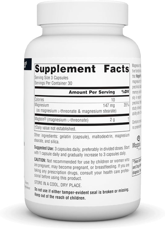 Source Naturals Magtein Magnesium L-Threonate 667Mg Supports Focus, Mood, Healthy Memory, Cognitive Function, Sleep* - 90 Capsules