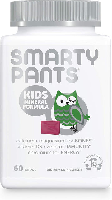 SmartyPants Kids Daily Mineral Vitamins: Calcium, Magnesium Citrate, D3, Zinc & Chromium for Immune Support, Energy, Bone & Muscle Function, 60 Soft Chews (30 Day Supply)