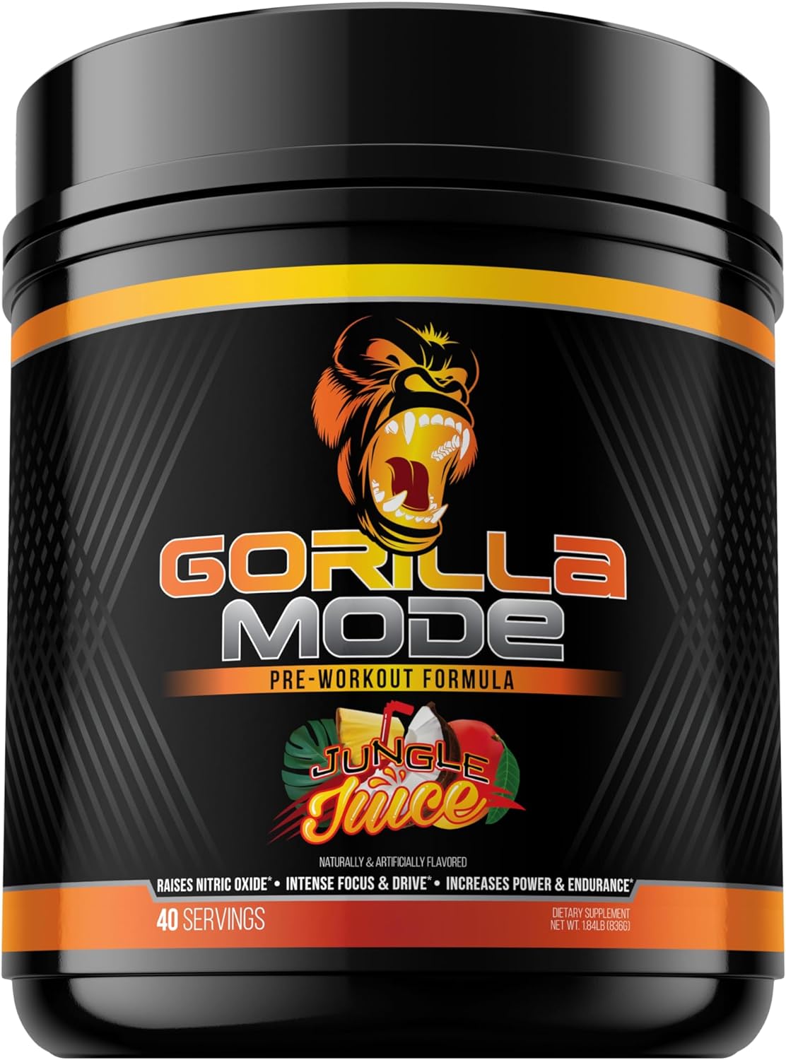 Gorilla Mode Pre Workout - Massive Pumps ú Laser Focus ú Energy ú Power - L-Citrulline, Creatine, L-Tyrosine, Betaine, Hydroprime?, Alpha-GPC, 400mg Caffeine, Huperzine A - 836g (Jungle Juice)