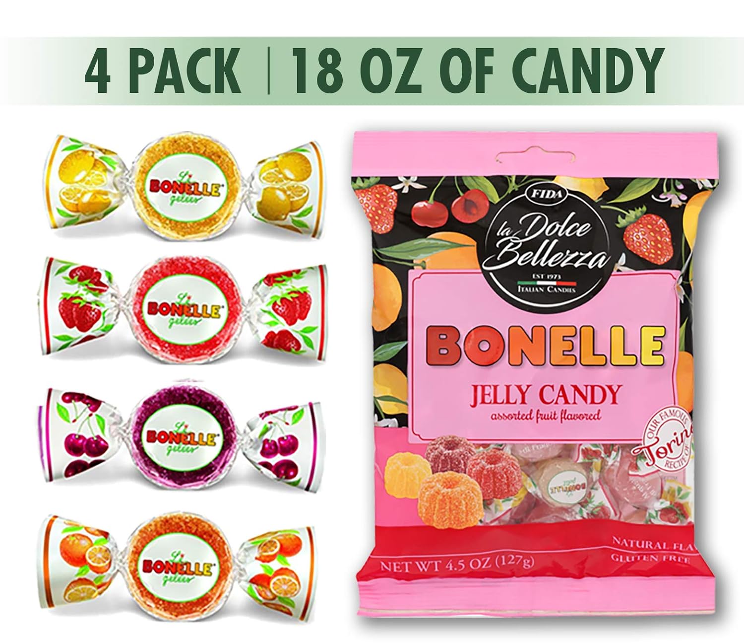 Fida - Bonelle Assorted Jelly Candy - Fruit Flavored - 4.5 oz, 18 oz Bag
