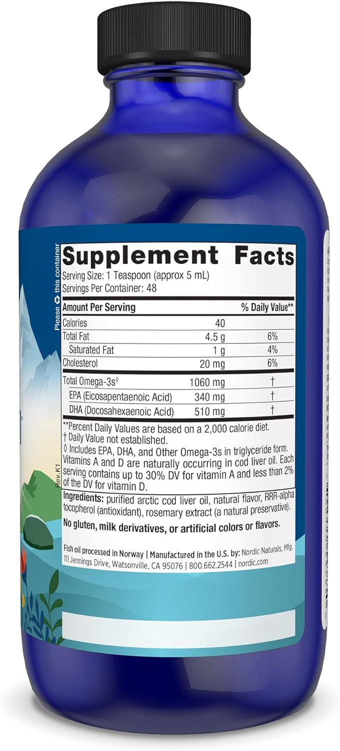 Nordic Naturals Arctic Cod Liver Oil, Orange - 8 oz - 1060 mg Total Om