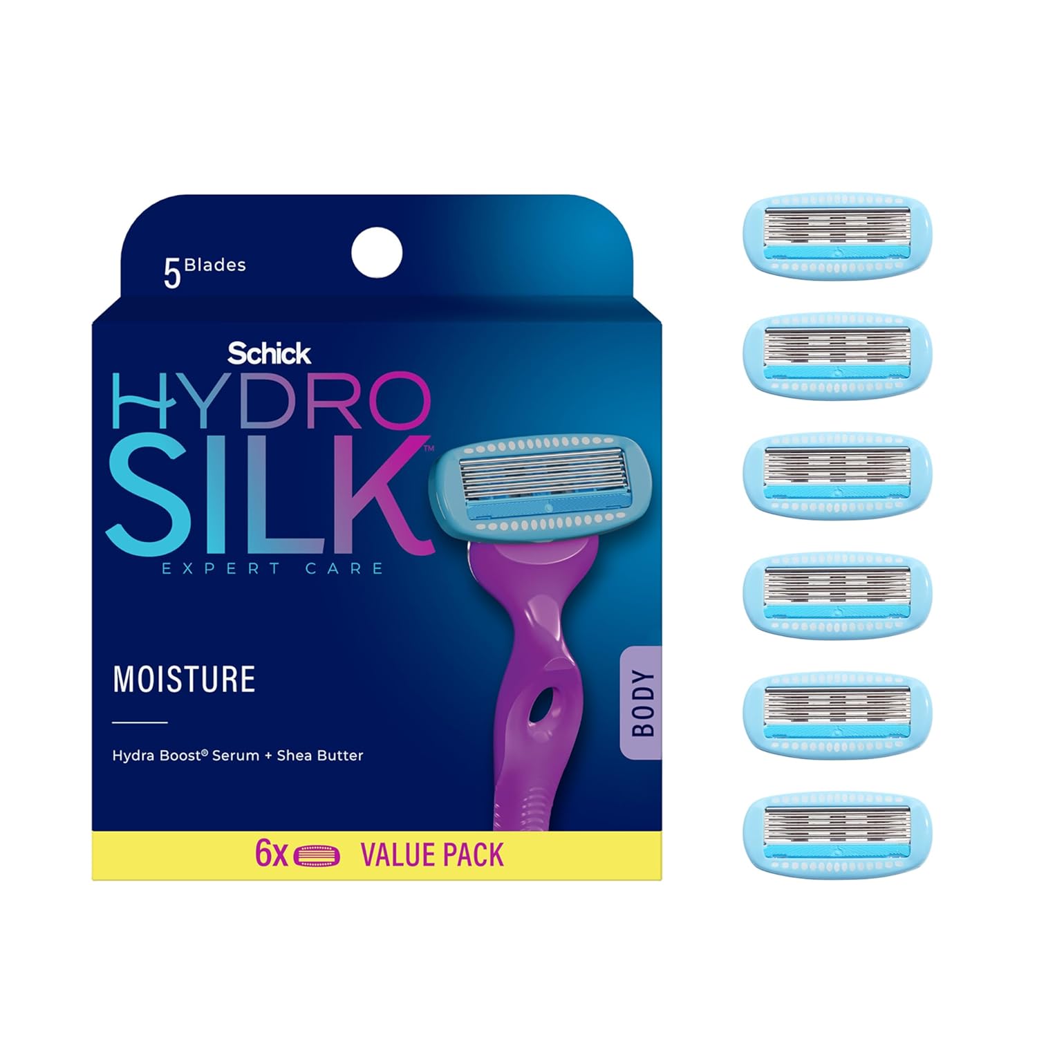 Schick Hydro Silk Moisture Razor Blade Refills, 4 Count | 5-Blade Moisturizing Razors For Women | Womens Moisturizing Razor Refills