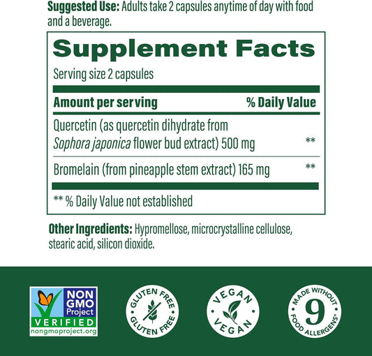 Megafood Quercetin With Bromelain - Respiratory & Seasonal Immune Support Supplement - Quercetin 500Mg Capsules & Enhanced Absorption With Bromelain - Vegan, Gluten-Free - 60 Capsules, 30 Servings