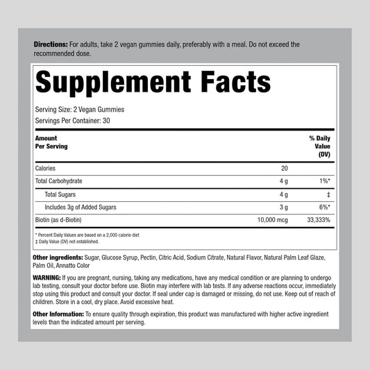Piping Rock Biotin 10000mcg Gummies | 60 Count | Hair Skin and Nails | Vegan Formula | Peach Flavor | Premium Vitamin Supplement | Non-GMO, Gluten Free