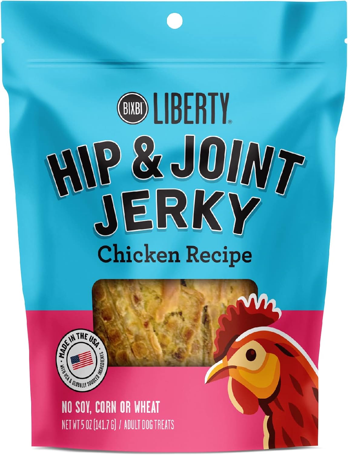 Bixbi Liberty Hip & Joint Support Chicken Jerky Dog Treats, 5 Oz - Usa Made Grain Free - Glucosamine, Chondroitin For Dogs - Antioxidant Rich, No Fillers