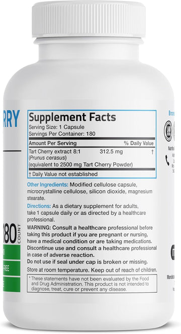 Bronson Tart Cherry Extract 2500 Mg Vegetarian Capsules With Antioxidants And Flavonoids Non-Gmo, 180 Count