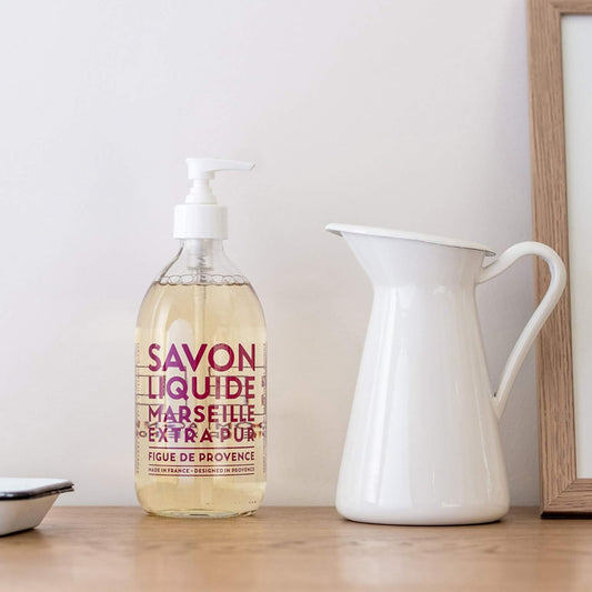 Compagnie De Provence Savon De Marseille Extra Pure Liquid Soap - Fig Of Provence - 16.7 Fl Oz Glass Pump Bottle And 33.8 Fl Oz Plastic Bottle Refill
