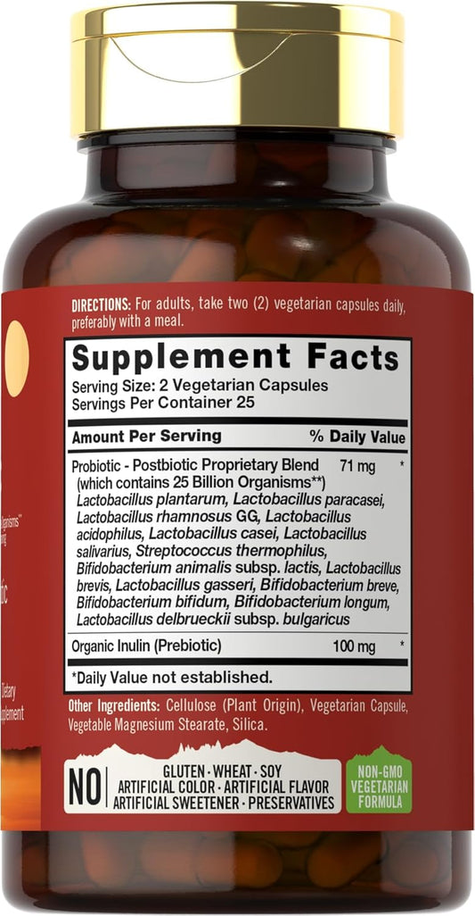 Carlyle Prebiotic, Probiotic & Postbiotic | 25 Billion Cfu | 50 Powder Pills | Men And Women'S Digestive Health | Vegetarian And Non-Gmo Supplement