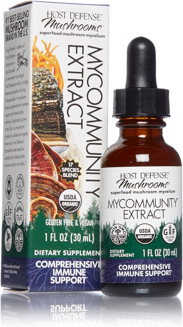 Host Defense MyCommunity Extract - 17 Species Blend Mushroom Supplement for Immune Support - Extract with Lion's Mane, Reishi, Chaga, Cordyceps, Turkey Tail & More - 1 fl oz (30 Servings)*