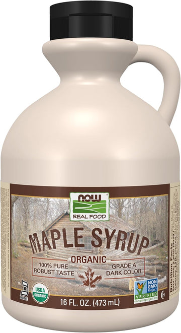 Now Foods, Certified Organic Maple Syrup, Grade A Dark Color, Certified Non-Gmo, Pure, Robust Taste, 16-Ounce