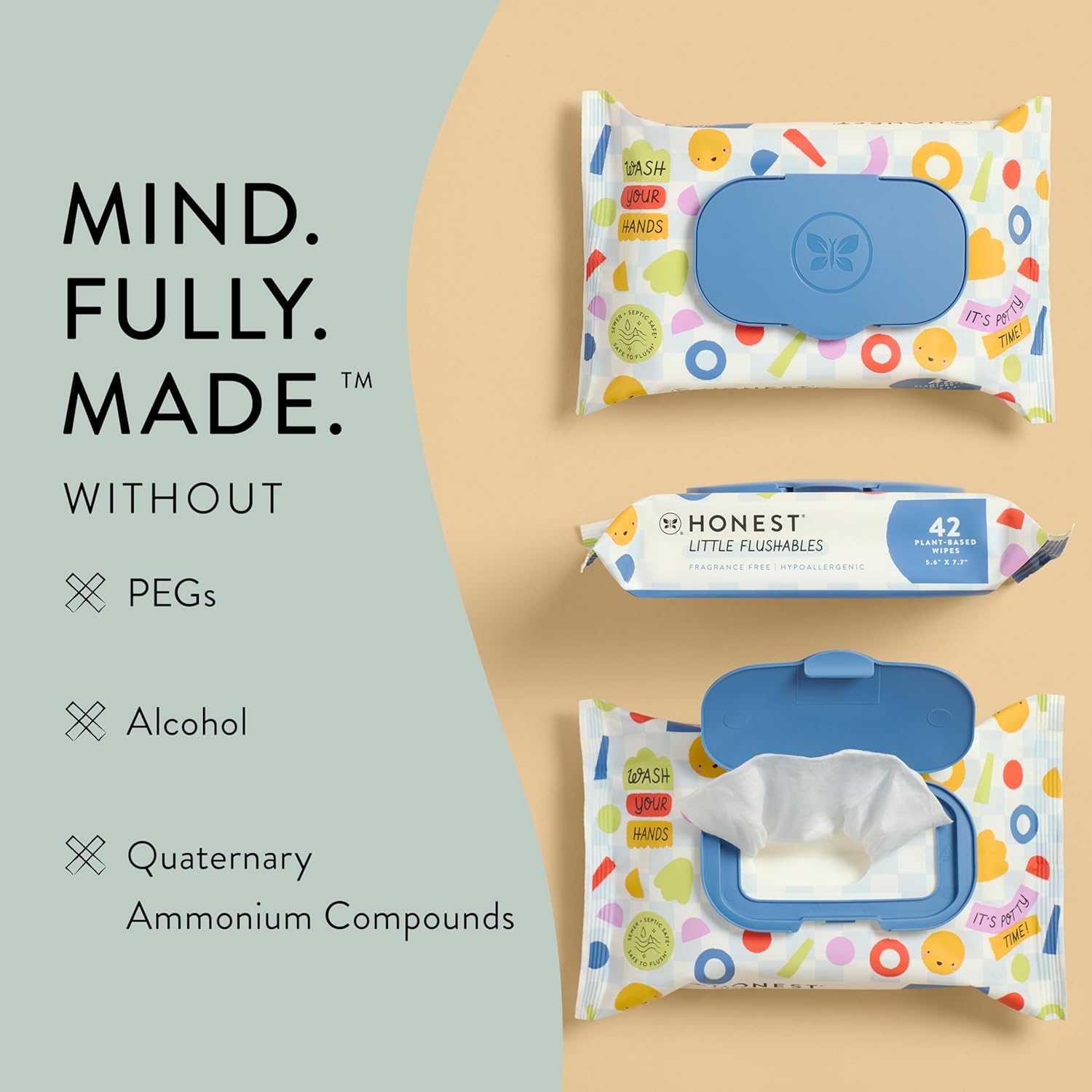 The Honest Company Plant-Based Toddler Flushable Wipes | Designed for Potty Training | 99% Water, Hypoallergenic, EWG Verified, Safe to Flush | Fragrance Free, 42 Count