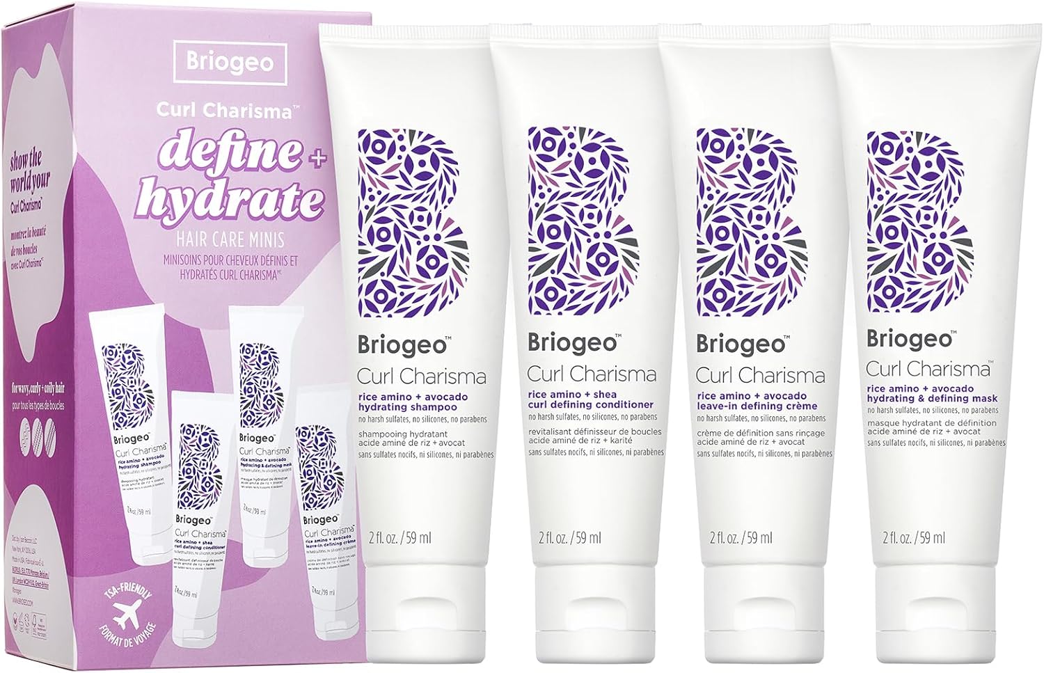 Curl Charisma Define + Hydrate Hair Care Minis, 4-Piece Set For Wavy, Curly And Coily Hair Textures, Vegan, Phalate & Paraben-Free, Travel Kit