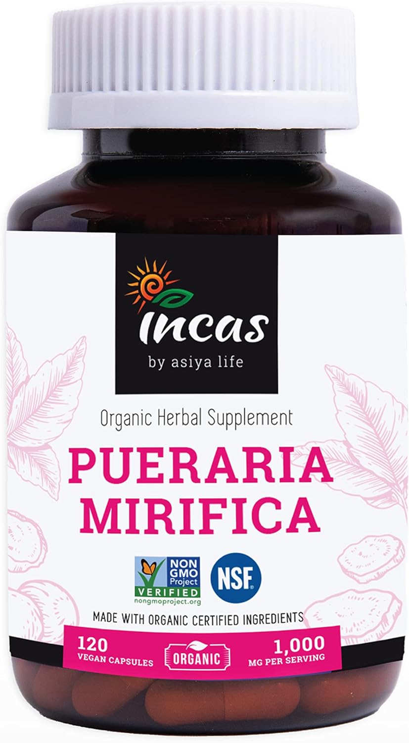 INCAS Organic Pueraria Mirifica 500mg Root Extract Powder Vegan Capsules from Thailand Non GMO Verified Promotes Women's Health, Organic Natural Herbal