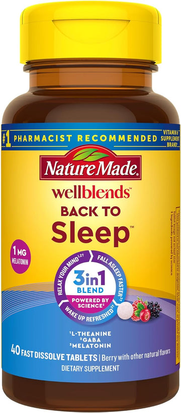 Nature Made Wellblends Back To Sleep, Lower Dose Melatonin 1 Mg, L Theanine 100 Mg And Gaba 100Mg, Sleep Supplement, 40 Fast Dissolve Tablets