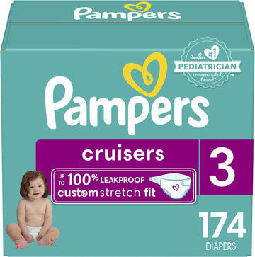 Pampers Cruisers Diapers - Size 3, One Month Supply (174 Count), Disposable Active Baby Diapers With Custom Stretch