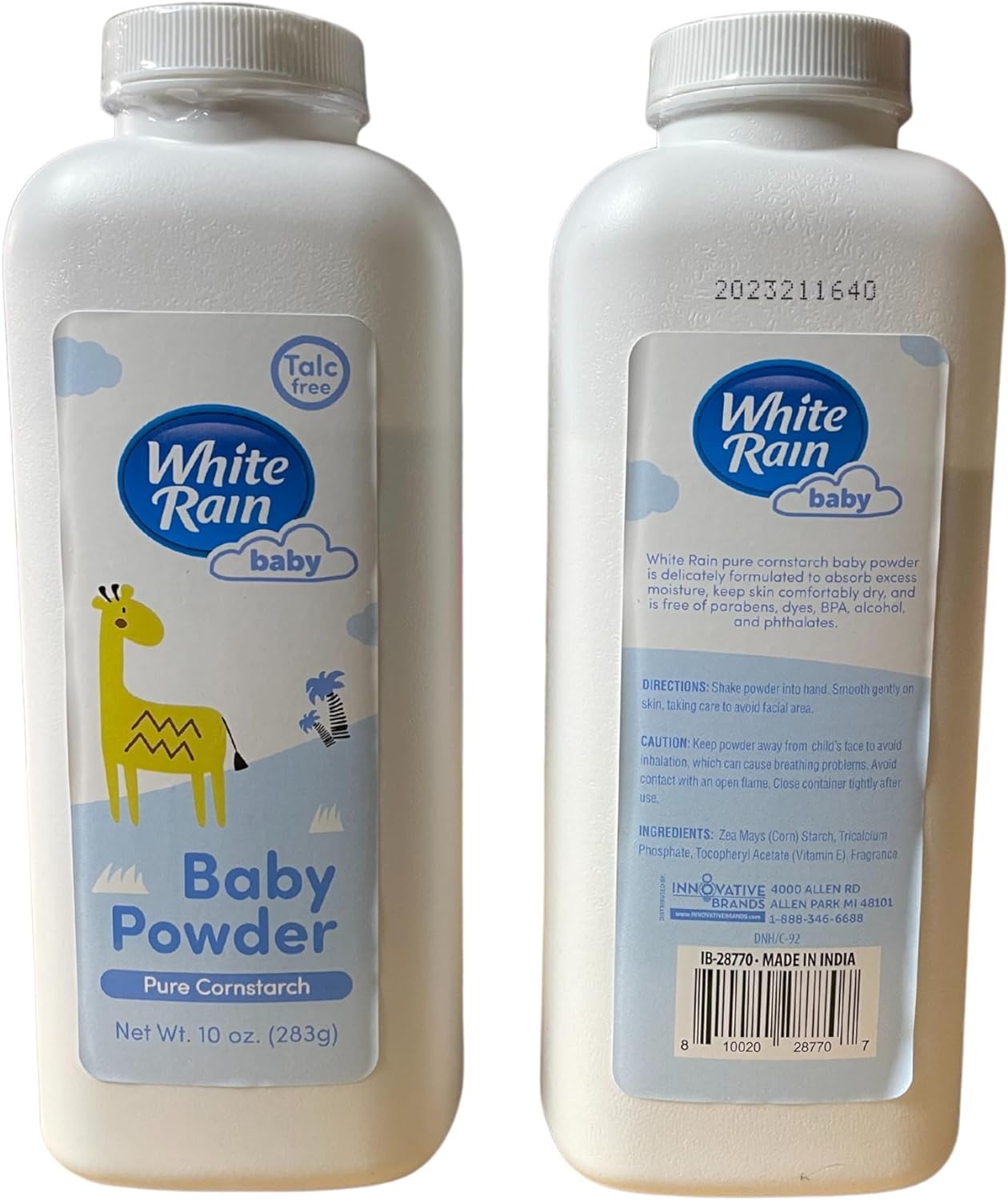 Baby Powder for Sensitive Skin Pure Cornstarch BPA Paraben and Talc Free with Vitamin E (2-10oz Bottles) : Baby